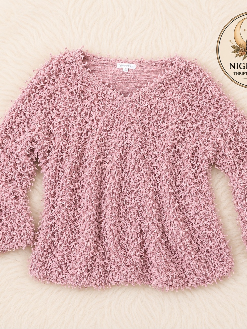 Blu Pepper Pink Shaggy Fringed Knit Sweater Boho Size M Excellent Condition